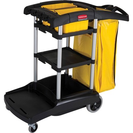 RUBBERMAID COMMERCIAL Cleaning Cart, High Cap, 4 Casters, 21-3/4"x49-3/4"x38-3/10" RCP9T7200BK